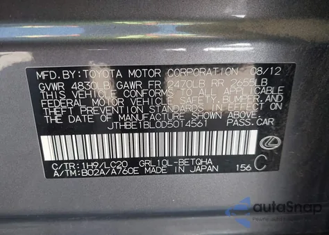 2013 Lexus Gs 350 из США, поврежденный, VIN JTHBE1BL0D5014561